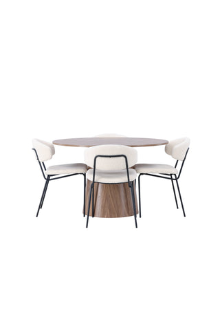 Venture Home Lanzo Matbord φ120 - Naturlig / Naturlig MDF +Chico Matstol - Svart / Vit Boucle _4