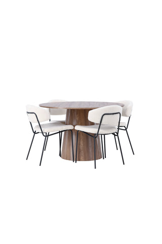 Venture Home Lanzo Matbord φ120 - Naturlig / Naturlig MDF +Chico Matstol - Svart / Vit Boucle _4