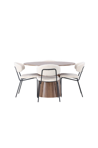Venture Home Lanzo Matbord φ120 - Naturlig / Naturlig MDF +Chico Matstol - Svart / Vit Boucle _4