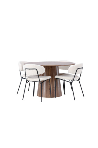 Venture Home Lanzo Matbord φ120 - Naturlig / Naturlig MDF +Chico Matstol - Svart / Vit Boucle _4
