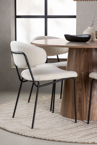 Venture Home Lanzo Matbord φ120 - Naturlig / Naturlig MDF +Chico Matstol - Svart / Vit Boucle _4