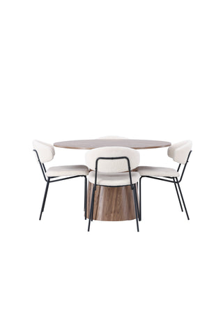 Venture Home Lanzo Matbord φ120 - Naturlig / Naturlig MDF +Chico Matstol - Svart / Vit Boucle _4