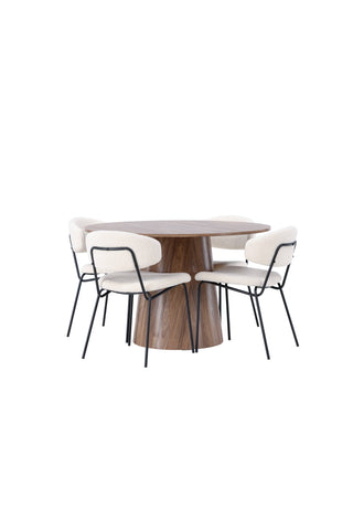 Venture Home Lanzo Matbord φ120 - Naturlig / Naturlig MDF +Chico Matstol - Svart / Vit Boucle _4