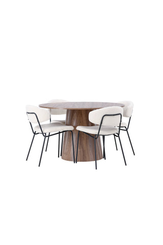Venture Home Lanzo Matbord φ120 - Naturlig / Naturlig MDF +Chico Matstol - Svart / Vit Boucle _4