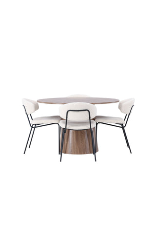 Venture Home Lanzo Matbord φ120 - Naturlig / Naturlig MDF +Chico Matstol - Svart / Vit Boucle _4
