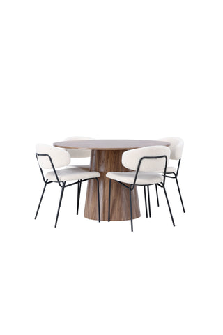 Venture Home Lanzo Matbord φ120 - Naturlig / Naturlig MDF +Chico Matstol - Svart / Vit Boucle _4
