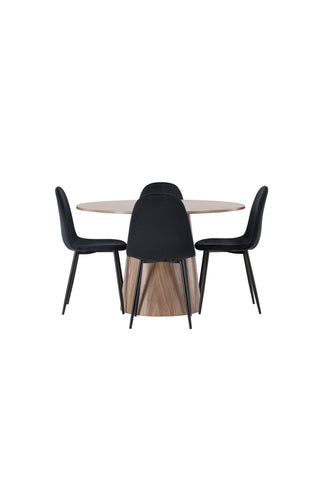 Venture Home Lanzo Matbord φ120 - Naturlig / Naturlig MDF +Polar Matstol - Svarta ben / Svart sammet _4