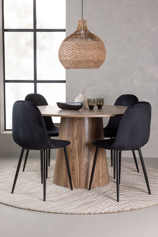 Venture Home Lanzo Matbord φ120 - Naturlig / Naturlig MDF +Polar Matstol - Svarta ben / Svart sammet _4
