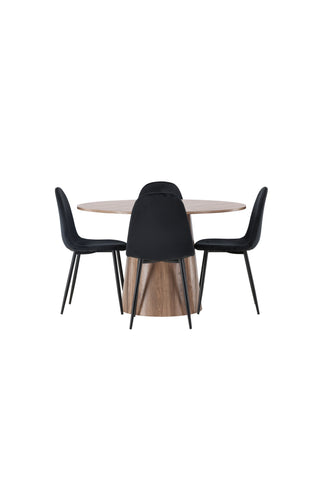 Venture Home Lanzo Matbord φ120 - Naturlig / Naturlig MDF +Polar Matstol - Svarta ben / Svart sammet _4