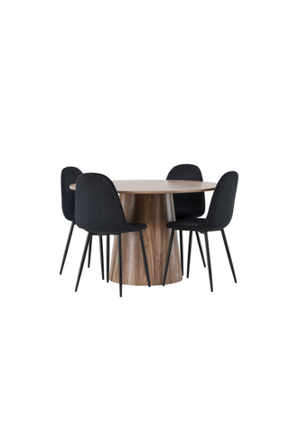 Venture Home Lanzo Matbord φ120 - Naturlig / Naturlig MDF +Polar Matstol - Svarta ben / Svart sammet _4