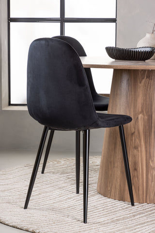 Venture Home Lanzo Matbord φ120 - Naturlig / Naturlig MDF +Polar Matstol - Svarta ben / Svart sammet _4