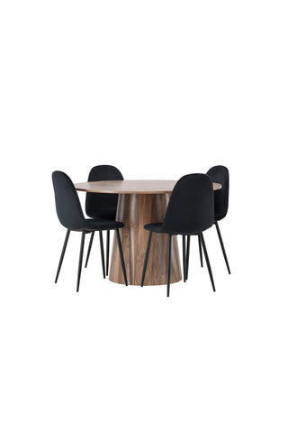Venture Home Lanzo Matbord φ120 - Naturlig / Naturlig MDF +Polar Matstol - Svarta ben / Svart sammet _4