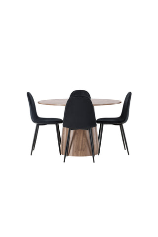 Venture Home Lanzo Matbord φ120 - Naturlig / Naturlig MDF +Polar Matstol - Svarta ben / Svart sammet _4