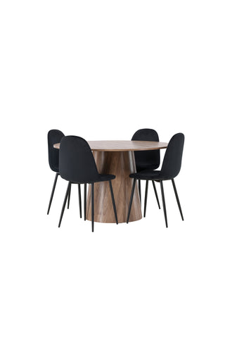 Venture Home Lanzo Matbord φ120 - Naturlig / Naturlig MDF +Polar Matstol - Svarta ben / Svart sammet _4