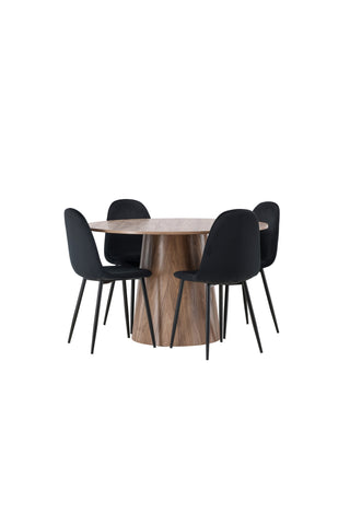Venture Home Lanzo Matbord φ120 - Naturlig / Naturlig MDF +Polar Matstol - Svarta ben / Svart sammet _4