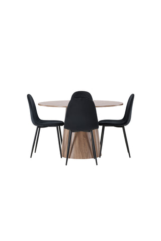 Venture Home Lanzo Matbord φ120 - Naturlig / Naturlig MDF +Polar Matstol - Svarta ben / Svart sammet _4