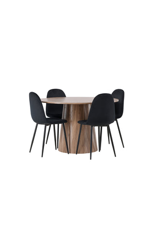 Venture Home Lanzo Matbord φ120 - Naturlig / Naturlig MDF +Polar Matstol - Svarta ben / Svart sammet _4