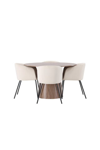 Venture Home Lanzo Matbord φ120 - Naturlig / Naturlig MDF +Berit Stol - Svart / Beige sammet _4