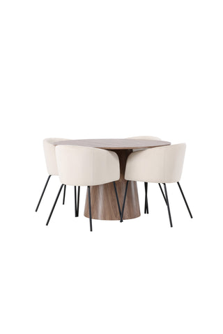 Venture Home Lanzo Matbord φ120 - Naturlig / Naturlig MDF +Berit Stol - Svart / Beige sammet _4