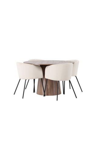 Venture Home Lanzo Matbord φ120 - Naturlig / Naturlig MDF +Berit Stol - Svart / Beige sammet _4