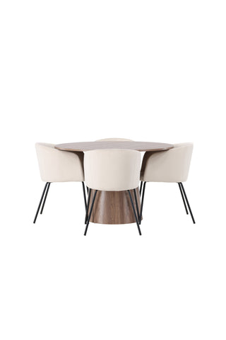 Venture Home Lanzo Matbord φ120 - Naturlig / Naturlig MDF +Berit Stol - Svart / Beige sammet _4