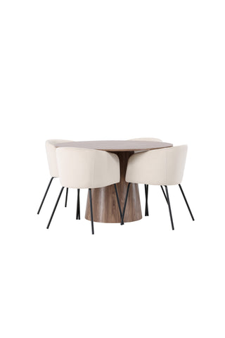 Venture Home Lanzo Matbord φ120 - Naturlig / Naturlig MDF +Berit Stol - Svart / Beige sammet _4