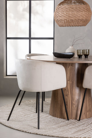 Venture Home Lanzo Matbord φ120 - Naturlig / Naturlig MDF +Berit Stol - Svart / Beige sammet _4
