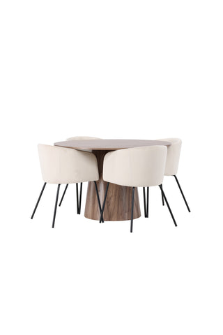 Venture Home Lanzo Matbord φ120 - Naturlig / Naturlig MDF +Berit Stol - Svart / Beige sammet _4