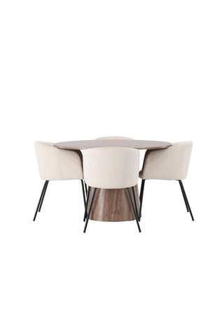 Venture Home Lanzo Matbord φ120 - Naturlig / Naturlig MDF +Berit Stol - Svart / Beige sammet _4