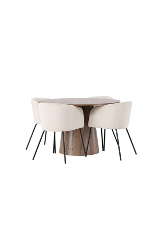 Venture Home Lanzo Matbord φ120 - Naturlig / Naturlig MDF +Berit Stol - Svart / Beige sammet _4