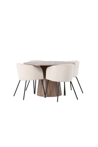 Venture Home Lanzo Matbord φ120 - Naturlig / Naturlig MDF +Berit Stol - Svart / Beige sammet _4