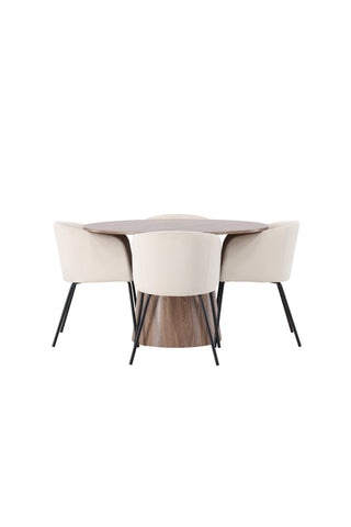 Venture Home Lanzo Matbord φ120 - Naturlig / Naturlig MDF +Berit Stol - Svart / Beige sammet _4