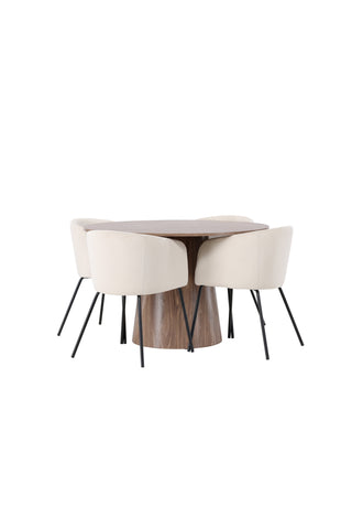 Venture Home Lanzo Matbord φ120 - Naturlig / Naturlig MDF +Berit Stol - Svart / Beige sammet _4