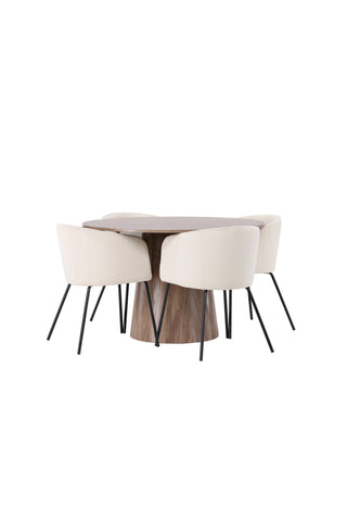 Venture Home Lanzo Matbord φ120 - Naturlig / Naturlig MDF +Berit Stol - Svart / Beige sammet _4