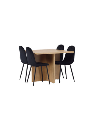 Venture Home Leo Matbord 100*75 - Oaklook / Oaklook MDF +Polar Matstol - Svarta ben / Black Velvet _4