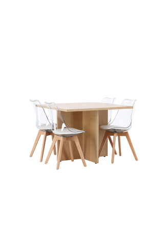 Venture Home Leo Matbord 100*75 - Oaklook / Oaklook MDF +Edvin Matstol - Nature / PET (sittdyna vit) PET yta, sits med vanlig svamp _4