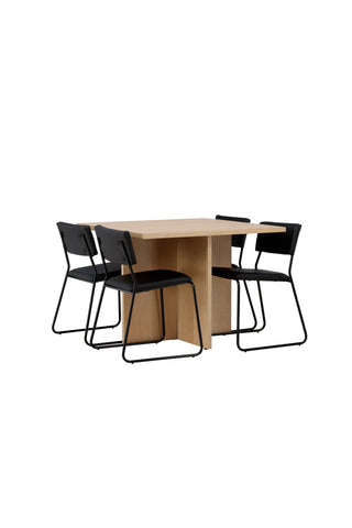 Venture Home Leo Matbord 100*75 - Oaklook / Oaklook MDF +Kenth Stol - Svart / Svart PU _4