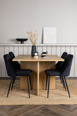 Venture Home Leo Matbord 100*75 - Oaklook / Oaklook MDF +Nattmatstol - Svart / Svart sammet _4