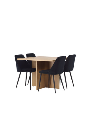 Venture Home Leo Matbord 100*75 - Oaklook / Oaklook MDF +Nattmatstol - Svart / Svart sammet _4