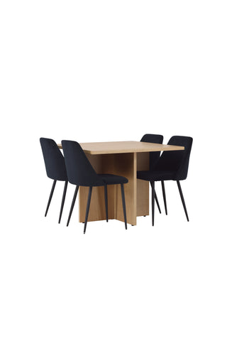 Venture Home Leo Matbord 100*75 - Oaklook / Oaklook MDF +Nattmatstol - Svart / Svart sammet _4