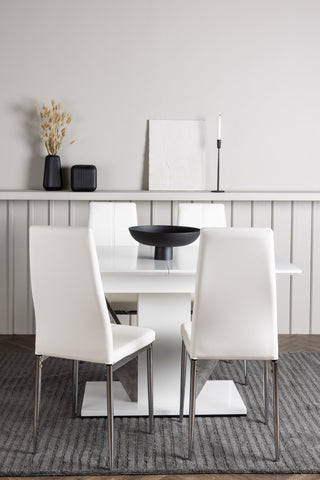 Venture Home Disa Matbord 120/160*80 - Vit / Grå MDF +Pastill Matstol - Silver / Vit PU _4