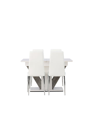 Venture Home Disa Matbord 120/160*80 - Vit / Grå MDF +Pastill Matstol - Silver / Vit PU _4