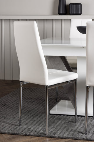 Venture Home Disa Matbord 120/160*80 - Vit / Grå MDF +Pastill Matstol - Silver / Vit PU _4