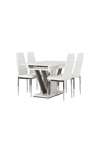 Venture Home Disa Matbord 120/160*80 - Vit / Grå MDF +Pastill Matstol - Silver / Vit PU _4