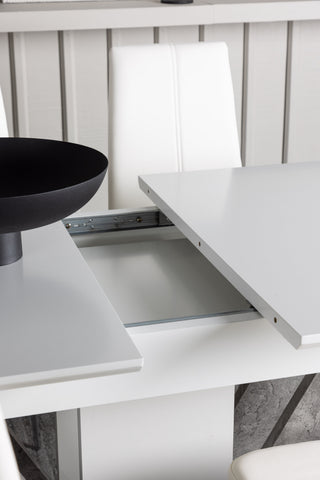 Venture Home Disa Matbord 120/160*80 - Vit / Grå MDF +Pastill Matstol - Silver / Vit PU _4
