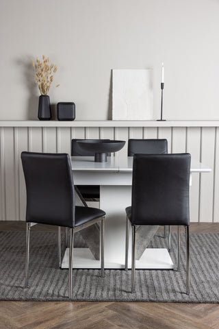 Venture Home Disa Matbord 120/160*80 - Vit / Grå MDF +Lily Matstol - Kromat ben / Svart PU _4
