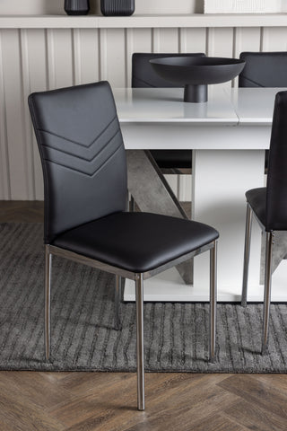 Venture Home Disa Matbord 120/160*80 - Vit / Grå MDF +Lily Matstol - Kromat ben / Svart PU _4