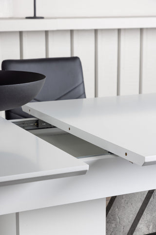 Venture Home Disa Matbord 120/160*80 - Vit / Grå MDF +Lily Matstol - Kromat ben / Svart PU _4