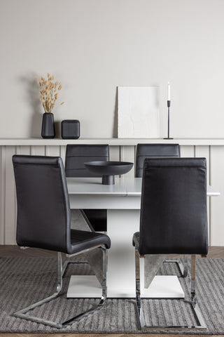 Venture Home Disa Matbord 120/160*80 - Vit / Grå MDF +Tempo Matstol - Kromat ben / Svart PU _4