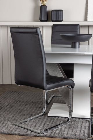 Venture Home Disa Matbord 120/160*80 - Vit / Grå MDF +Tempo Matstol - Kromat ben / Svart PU _4